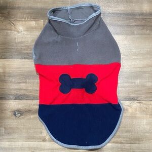 $1 - Cozy Gray and Red Dog Sweater with Bone Accent